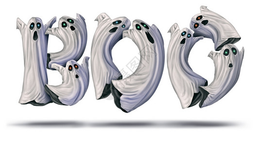 Boo的文字是可爱万圣节飞行幽灵和可怕3D插图风格白色背景图片