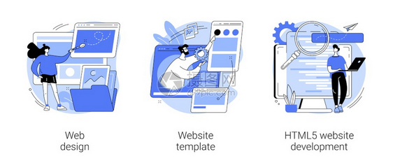 网站设计模板HTML5开发着陆页界面用户经验构建者平台抽象隐喻网站建设服务抽象概念矢量图解图片