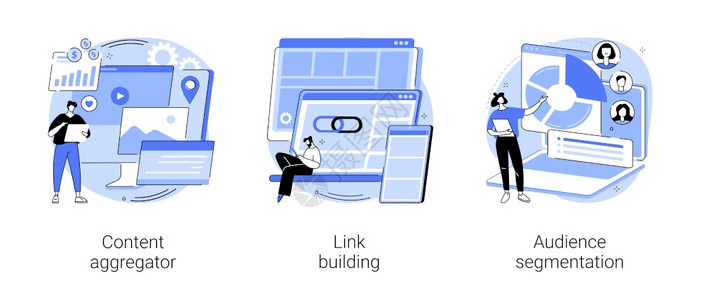 内容营销抽象概念矢量插图集内容汇总链接构建受众分解页面排行目标受众数字广告运动超链接抽象比喻内容营销抽象概念矢量插图图片