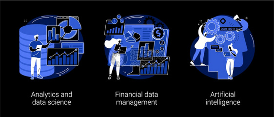 分析和数据科学金融管理人工智能风险管理机器学习仪表盘黑模式隐喻大数据抽象概念矢量图解图片