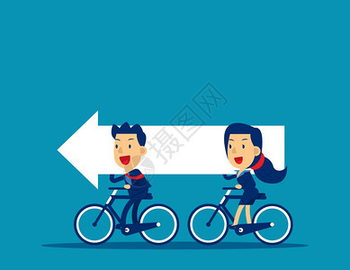 商业团队骑自行车和携带箭头概念上可爱的商业成功矢量说明增长平板卡通字符风格设计图片