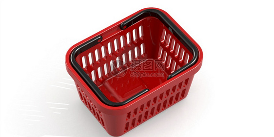 白背景3D投影的红色购物篮图片
