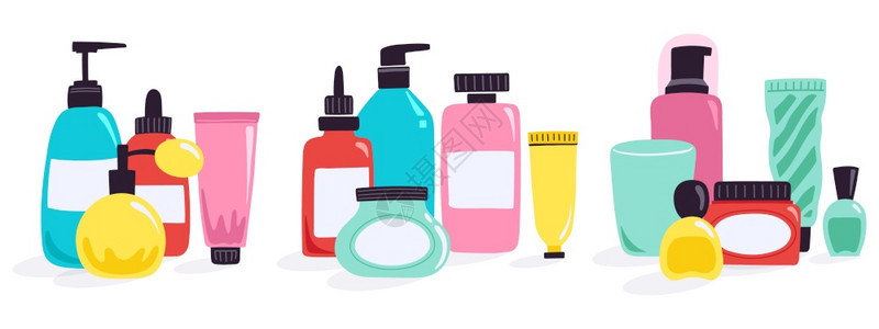 塑料瓶容器和管有机化妆品奶油罐滴液器和撒布面护产品病媒说明成套材料一个香水瓶指甲油化妆瓶滴液和撒布器图片
