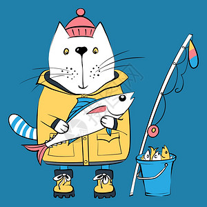 矢量卡通捕鱼者图片素材