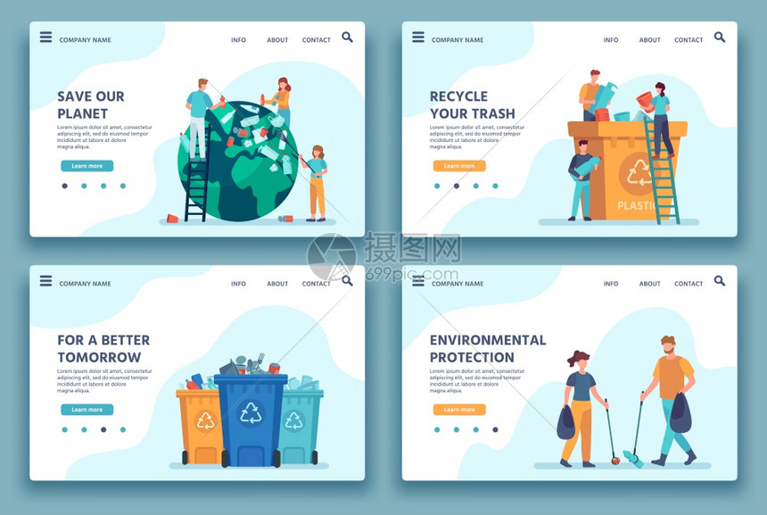 回收垃圾倾弃页集和整理垃圾以回收利用生态活方式减少环境污染网站矢量收集和整理垃圾的说明减少环境污染网站矢量图片