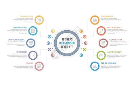 包含10个步骤或选项工作流程图矢量eps10插图的模板图片