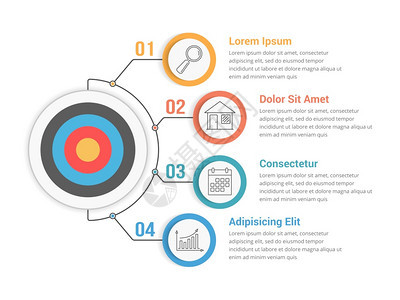 具有四个步骤或选项的目标工作流程图矢量eps10插图图片