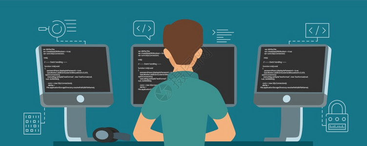 软件开发者字符矢量程序员开发代码图解程序员编软和写脚本矢量程序员开发代码图解图片