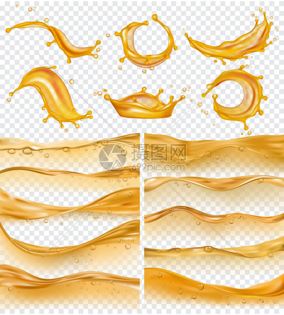 石油波浪流的现实金色液体表面和喷洒燃料矢量的收集橄榄油和燃料金色流图石油的现实金色液体表面和燃料矢量的收集图片