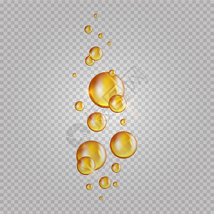 金油泡矢量闪烁的科林胶囊化妆品油滴在透明背景中分离真实的金质胶囊示例图片