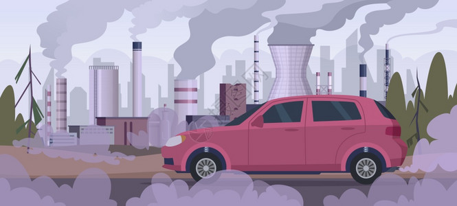 汽车 大气汽车交通发动机烟雾环境恶劣背景图插画