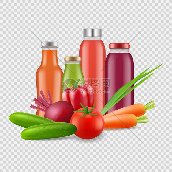 以透明背景隔绝的新鲜果汁病媒蔬菜新鲜饮料和病媒蔬菜汁图片