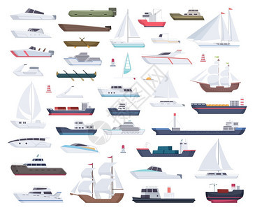 海洋船只游艇大型和小船只矢量漫画集快艇和游拖船帆等说明海洋只游艇帆大型和小只矢量漫画集图片