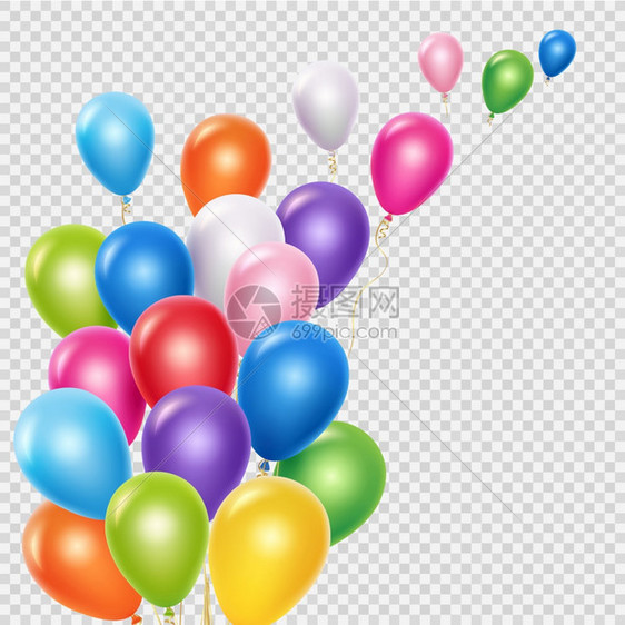现实气球矢量背景模板在透明背景中分离的飞行多彩气球生日活动的彩色气球集体飞行图示现实的气球矢量背景模板透明背景中分离的飞行多彩气图片