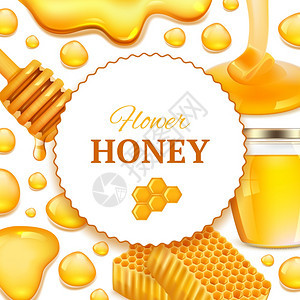 蜂蜜背景窝和粘的金蜂农场新鲜食物喷洒的现实框架带文字位置的矢量图片黄金蜂蜜食品健康有机营养甜点插图蜂蜜背景带窝和粘的金蜂农场新鲜图片