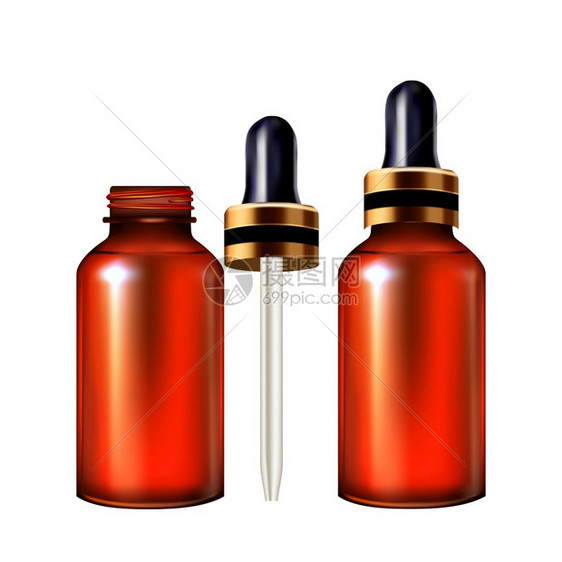 SelumDropper和Pipette玻璃瓶矢量器化妆品基本容器和带泡的盖子自然健康的石油EssenceEleganteleg图片