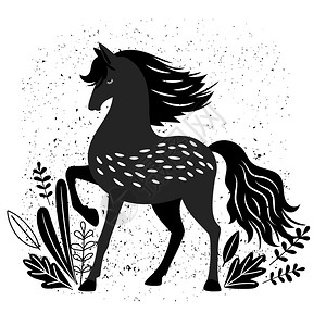 总结海报白色的美丽黑马矢量插图白色的美丽黑马矢量插图白色的美丽