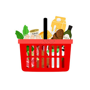 每日英以白色背景孤立的产品购买篮子商店超市矢量插图插画