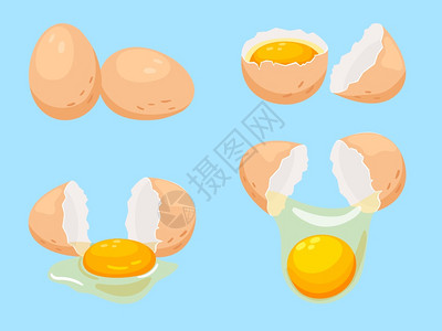 碎片化知识加工卡通鸡蛋图标集全和碎早餐烹饪成分病媒图示插画