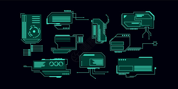 虚拟图形控制面板绿色发光未来导航显示器抽象可视化用户互动仪表图片