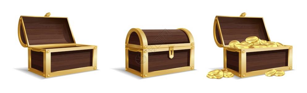 清璐3个大箱子旧木箱内空闭的清封红彩成功明插画