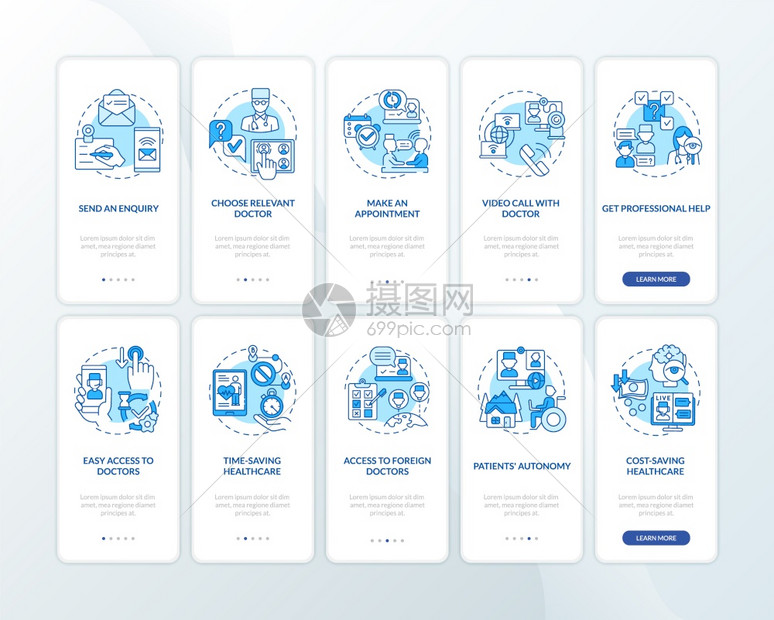 健康改善技术通过10步图形指示配有RGB颜色插图的UI矢量模板装有概念的移动应用程序屏幕上的远医疗图片