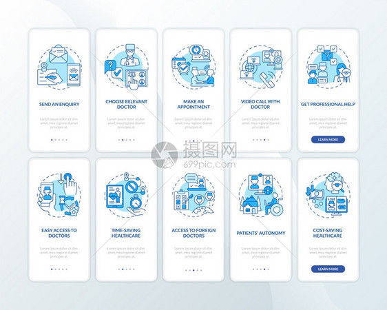健康改善技术通过10步图形指示配有RGB颜色插图的UI矢量模板装有概念的移动应用程序屏幕上的远医疗图片