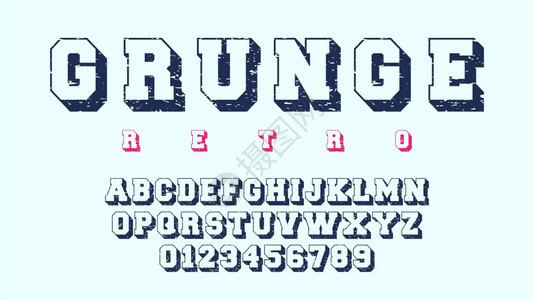 Grunge字母表模板复选设计字母和数矢量图示grunge字母表模板图片