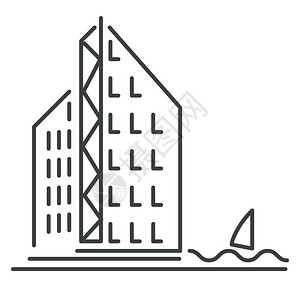 附近用游艇多层建筑不动产或财租金购买天桥办公楼孤立图标寓房插画
