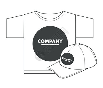 T恤衫和T帽印刷工作室或打字上的公司身份模板孤立物体矢量服装定制设计头饰和服装品牌穿戴衬衫和帽子制服印有公司身份的T恤衫和帽子印图片