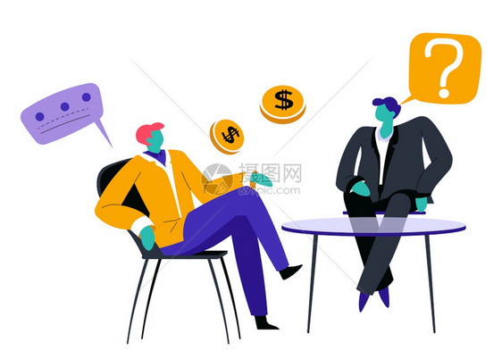 上司候选人或工媒介的商务会议上司和候选人或工媒介的商务会议坐在席上讨论公司活动的男子谈论金融和钱的人商和助理员的平板风格特点上司图片
