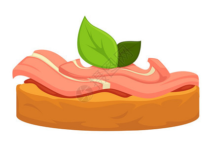面包片与金鱼切肉和薄叶矢量插图图片