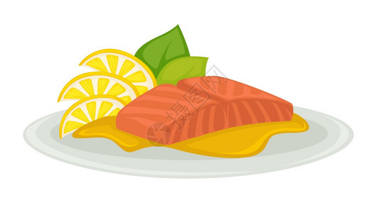 金鱼切片海鲜以及和柠檬矢量插图图片