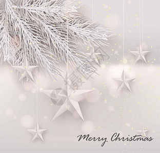 圣诞快乐树枝和明星玩具圣诞树枝图片