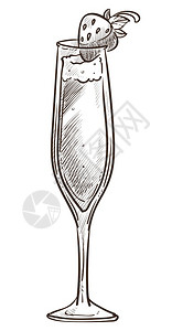 酒精饮料或闪光葡萄酒和白莓泡沫酒吧饮料聚会和庆祝活动玻璃餐具和零食单色绘画草莓和香槟或闪亮葡萄酒图片