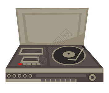 乙烯盘和磁带播放器DJ70s小组孤立物体矢量按钮1970年代迪斯科党复古设备音乐和技术开发歌曲或唱片播放老式电机DJ70s小组按图片