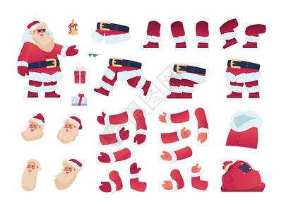 圣诞老人资料袋圣诞动画制作器手臂和腿头部躯体和四肢的组合圣诞节祖父用包和礼物矢量庆祝器圣诞人资料袋动臂和腿矢量要素孤立装置图片