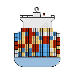 集装箱船舶图标配有彩色填充设计的可编辑大纲矢量说明图片