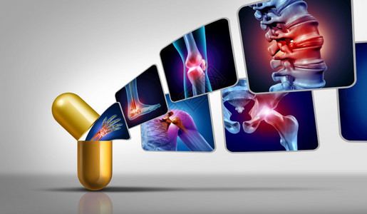 用于保健和医疗症状治的共同止痛药品和疼受伤或关节炎药物符号加上3D插图背景图片