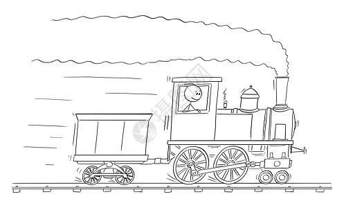 矢量卡通插图说明人或工程师驾驶蒸汽火车发动机或在铁路轨道上运行矢量卡通说明人或工程师驾驶蒸汽火车发动机或铁路轨道上的Locoma图片