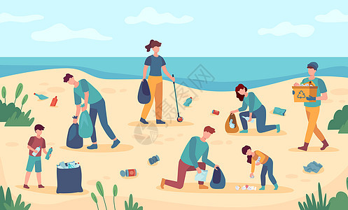 海滩清理垃圾志愿者图片