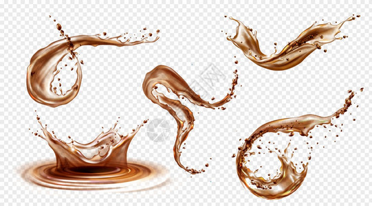 在透明背景下的咖啡色水滴水流图片