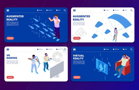 IsomaticVR游戏扩展现实矢量着陆页面模板虚拟现实游戏的演示增强等度游戏扩展现实矢量着陆页面模板图片
