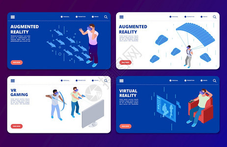 IsomaticVR游戏扩展现实矢量着陆页面模板虚拟现实游戏的演示增强等度游戏扩展现实矢量着陆页面模板图片