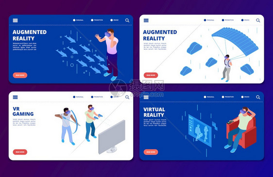 IsomaticVR游戏扩展现实矢量着陆页面模板虚拟现实游戏的演示增强等度游戏扩展现实矢量着陆页面模板图片
