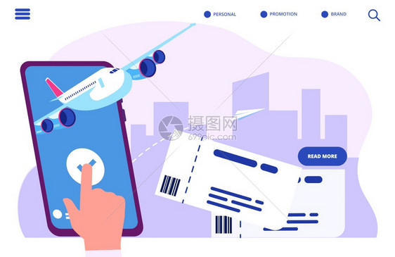在线购票矢量概念买或报到在线票旅游和行休假飞机旅行的说明在线票矢量概念图片