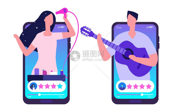 在线博客互联网数字vlog内容串流博客矢量应用程序美人和音乐博客在线视频插图图片