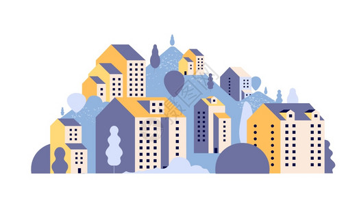 的居住房屋有建筑物病媒背景的二号户外城市景点住宅区山景观图示插画
