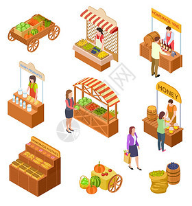 食品市场上销售和购买矢量插画图片