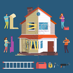 修理和翻新房屋病媒概念具有工字符的人说明改进和造修理工女画家图片